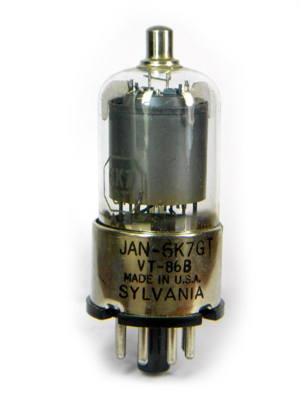 Válvulas eletrônicas pentodo amplificadoras com base octal de 8 pinos - Válvula 6K7GT Sylvania